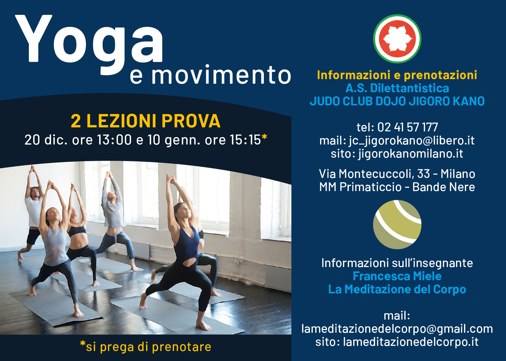 Nuovo corso di Yoga, prova gratuita il 20 dicembre e il 10 gennaio 2024
